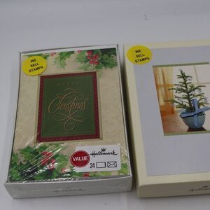 Vintage Hallmark Christmas Cards Holly Berry & Christmas Tree Card Lot
